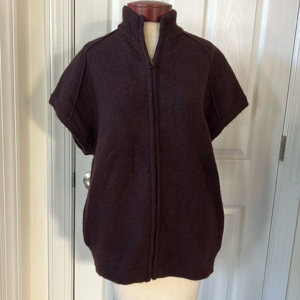 Zara Men’s sleeveless drop shoulder brown sweater zip up thick warm NEW S-M